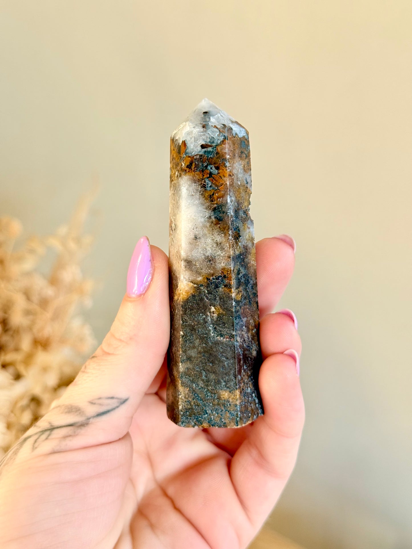 Golden Healer Quartz with Hematite Point