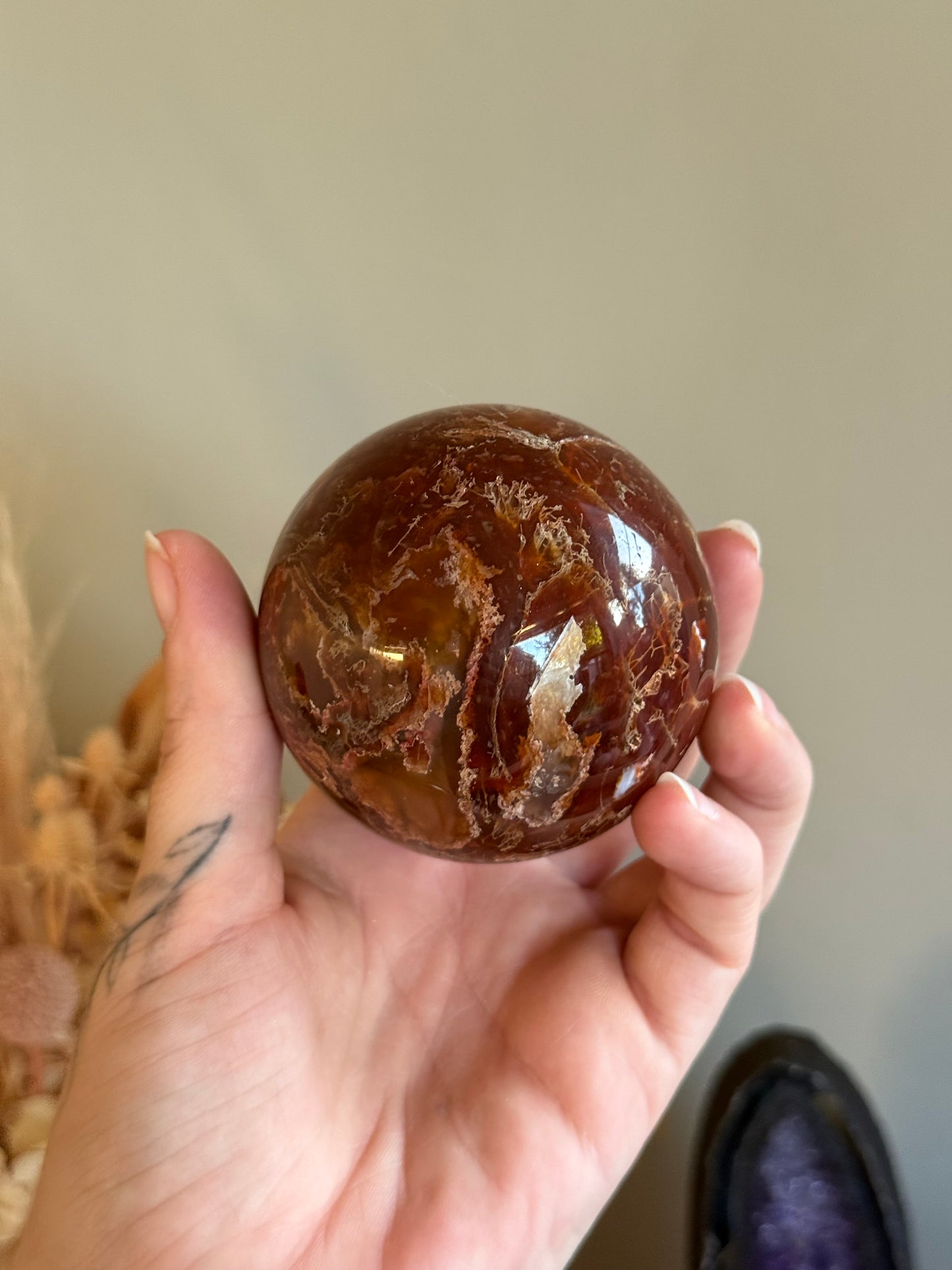 Carnelian and Moss Agate Sphere