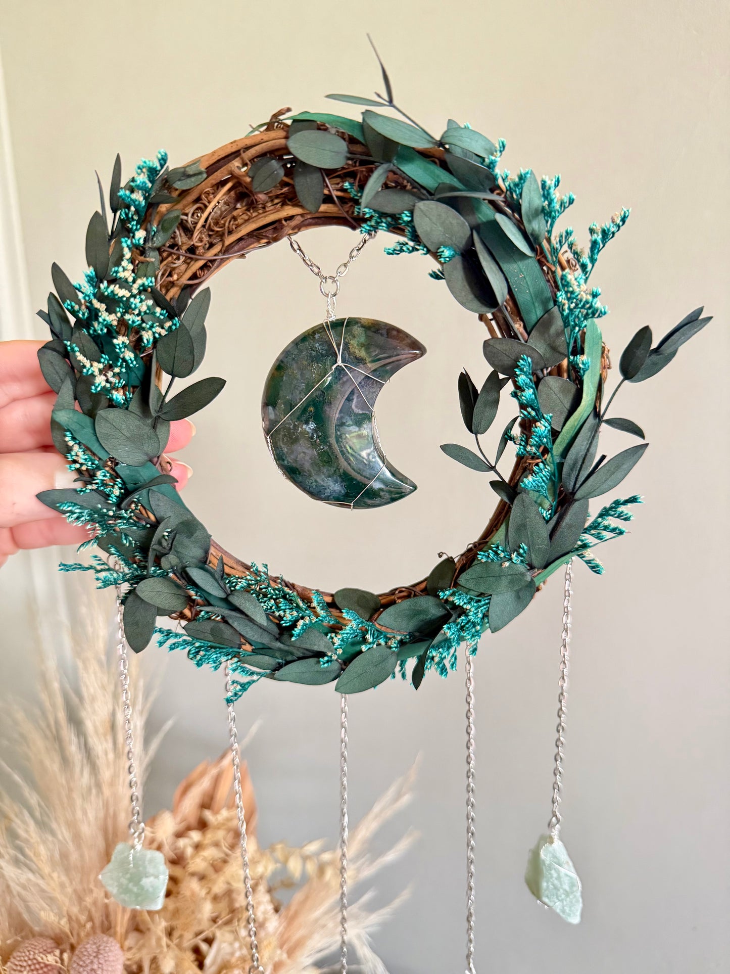 15cm Moss Agate Moon Wreath