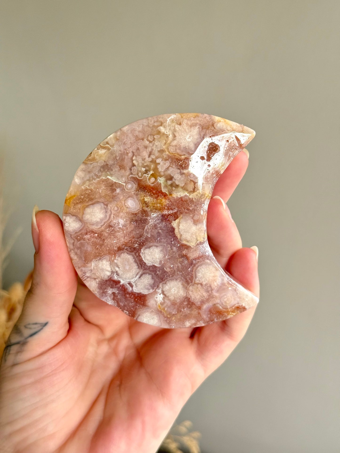 Pink Amethyst and Flower Agate Moon