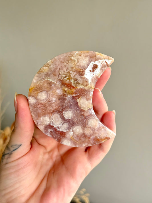 Pink Amethyst and Flower Agate Moon