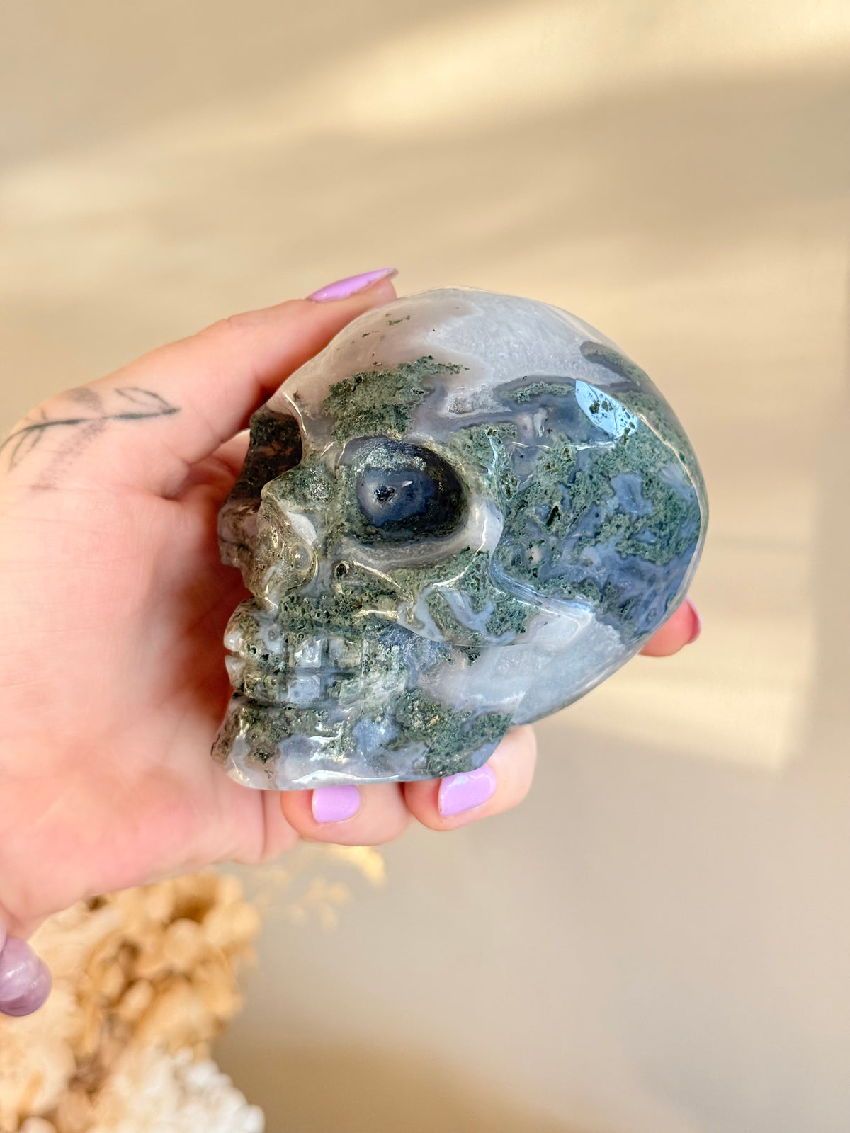 Moss Agate Skull
