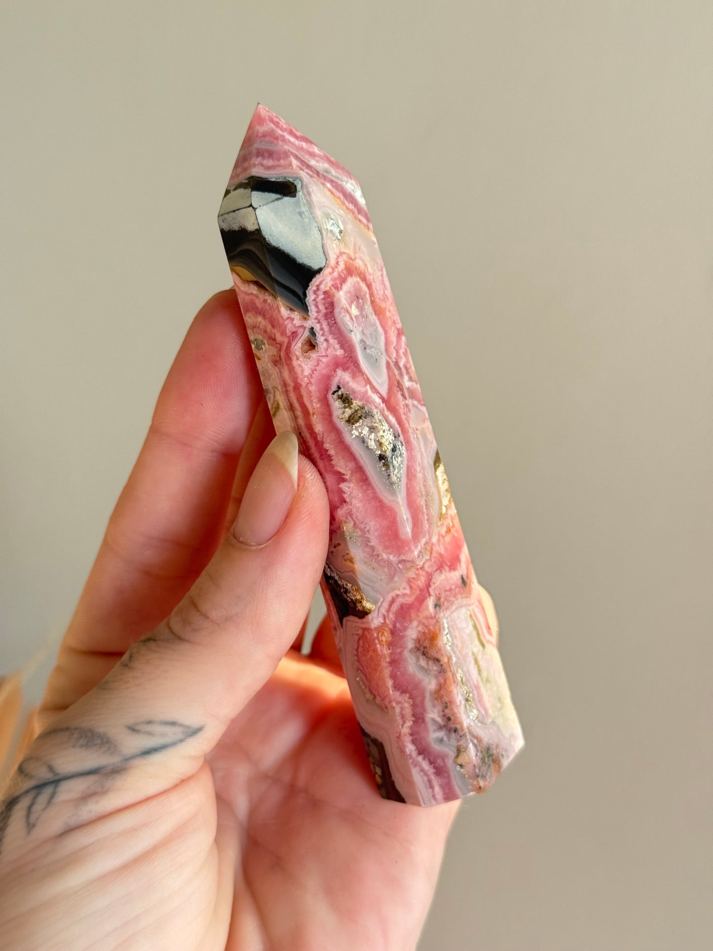 Rhodochrosite with Pyrite Point