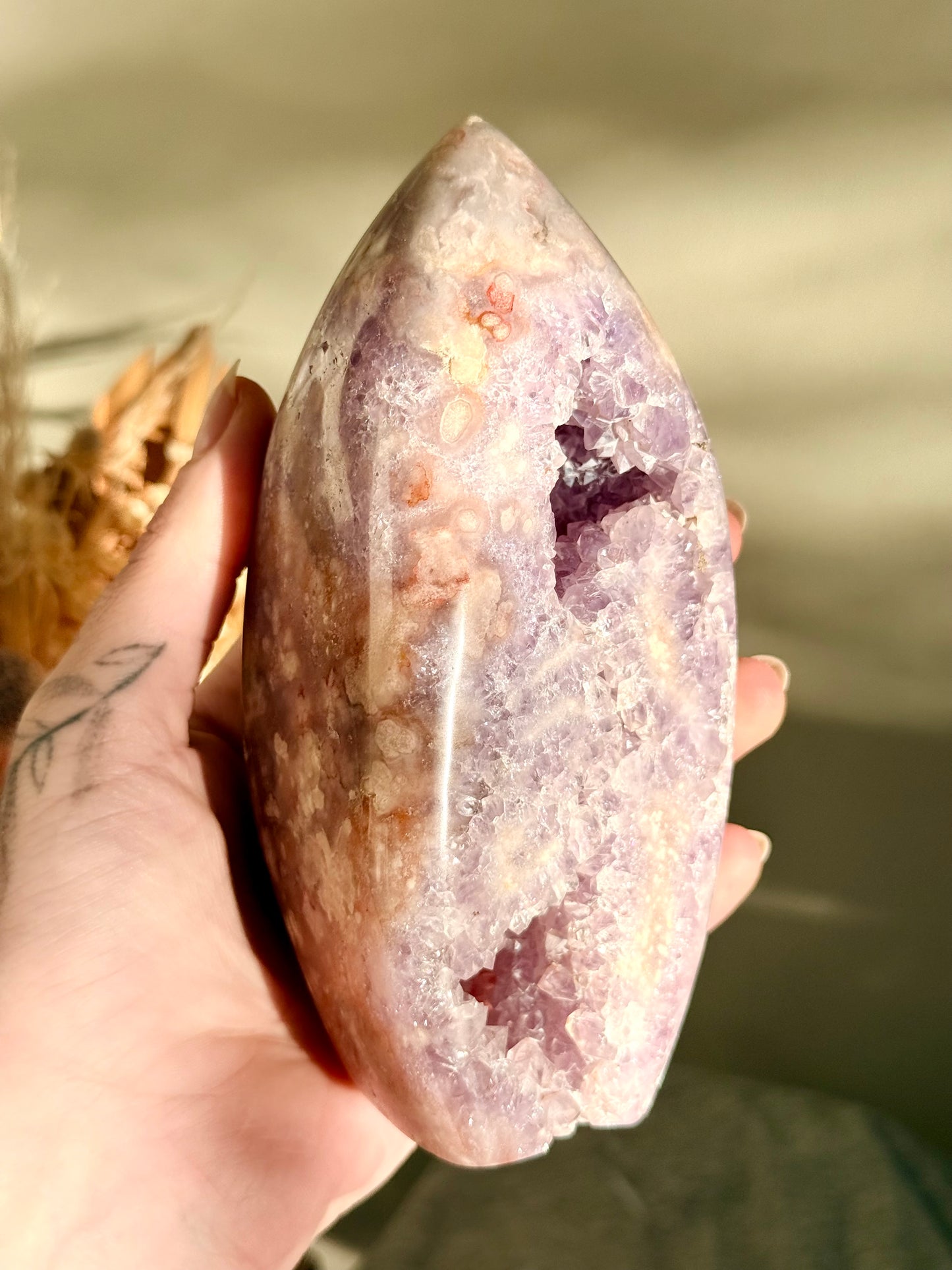 Pink and Purple Amethyst with Flower Agate Cave