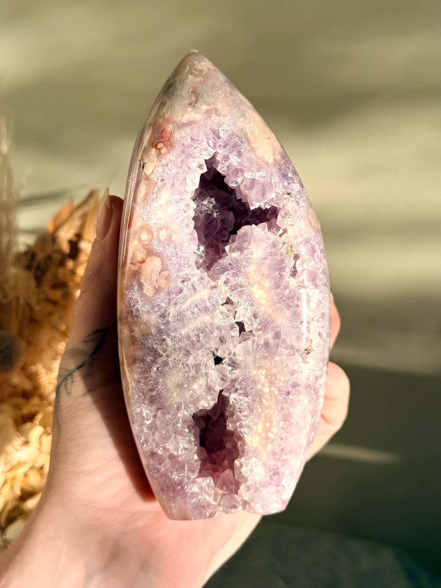 Pink and Purple Amethyst with Flower Agate Cave