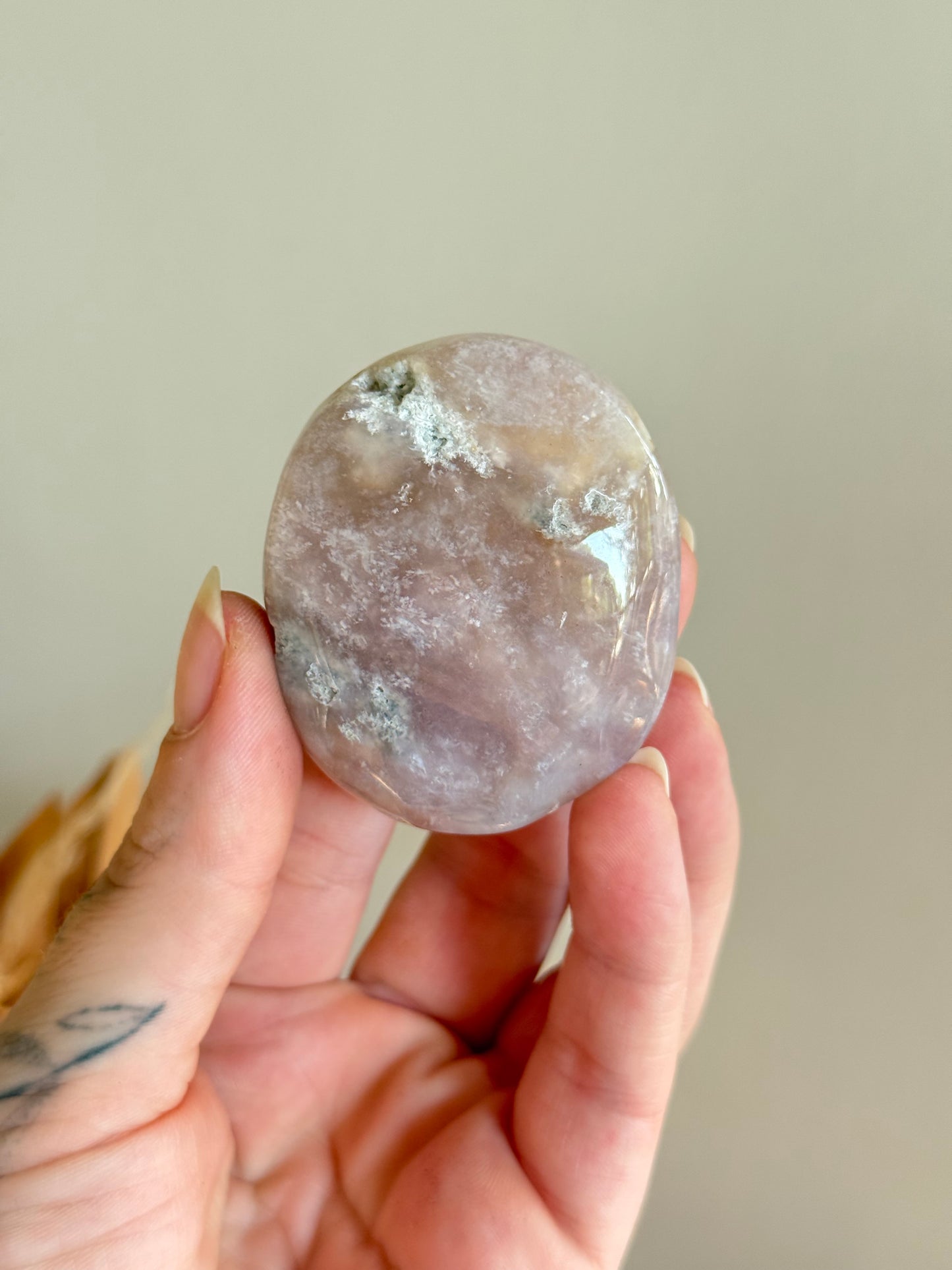 Pink Amethyst and Flower Agate Palmstone
