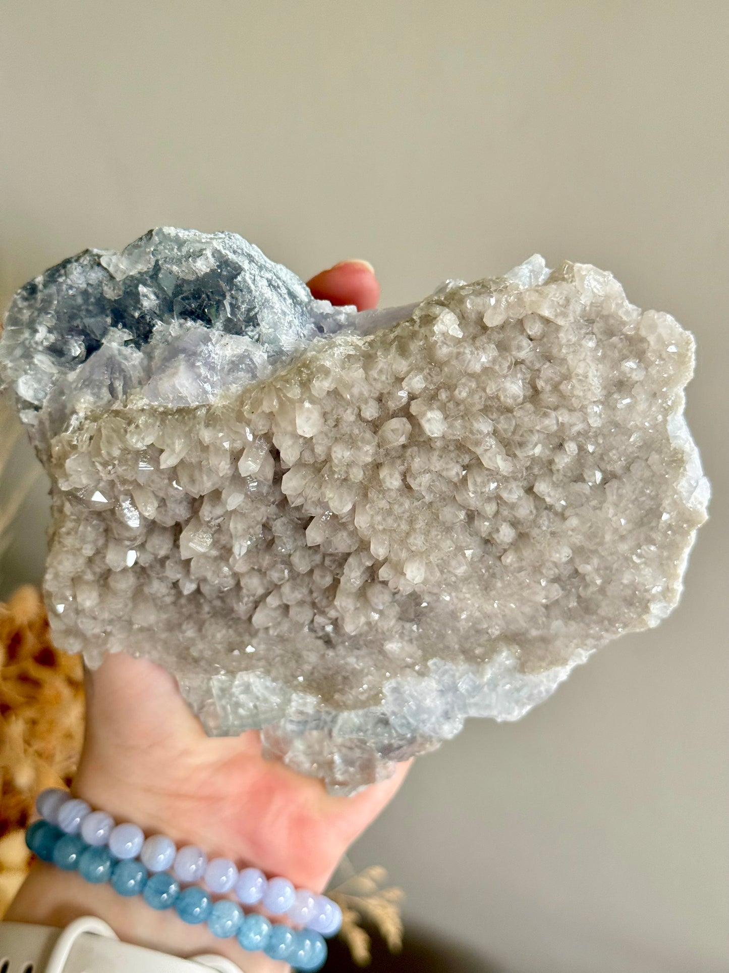 Blue Cubic Fluorite on Smoky Quartz Heart Cluster