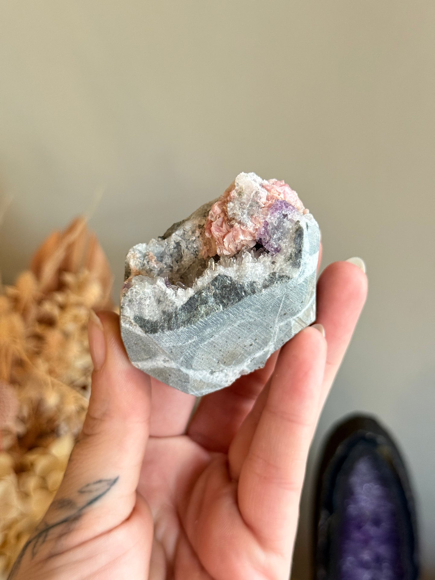 Rhodochrosite, Fluorite and Quartz Cluster