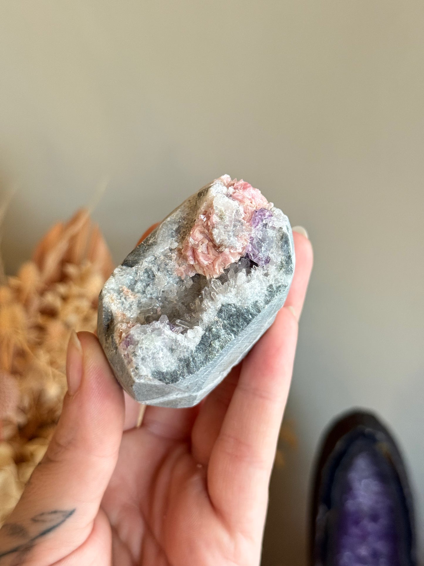 Rhodochrosite, Fluorite and Quartz Cluster